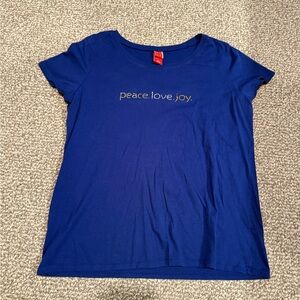 Blue Graphic Tee with Gold Text